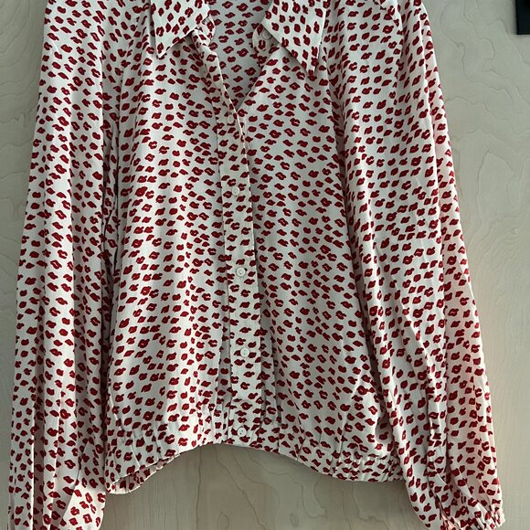 Mint Velvet Tops - Mint Velvet Lips Print Shirt, Cream/Red